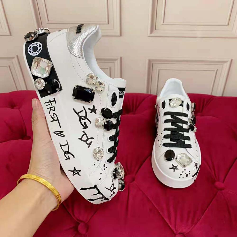 Dolce Gabbana D&G Unisex Calfskin Portofino Sneakers with Embroidery and Lettering - image 5