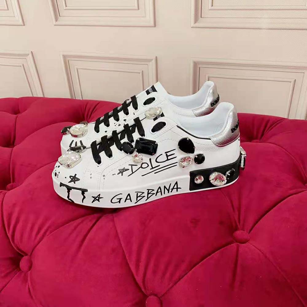 Dolce Gabbana D&G Unisex Calfskin Portofino Sneakers with Embroidery and Lettering - image 4