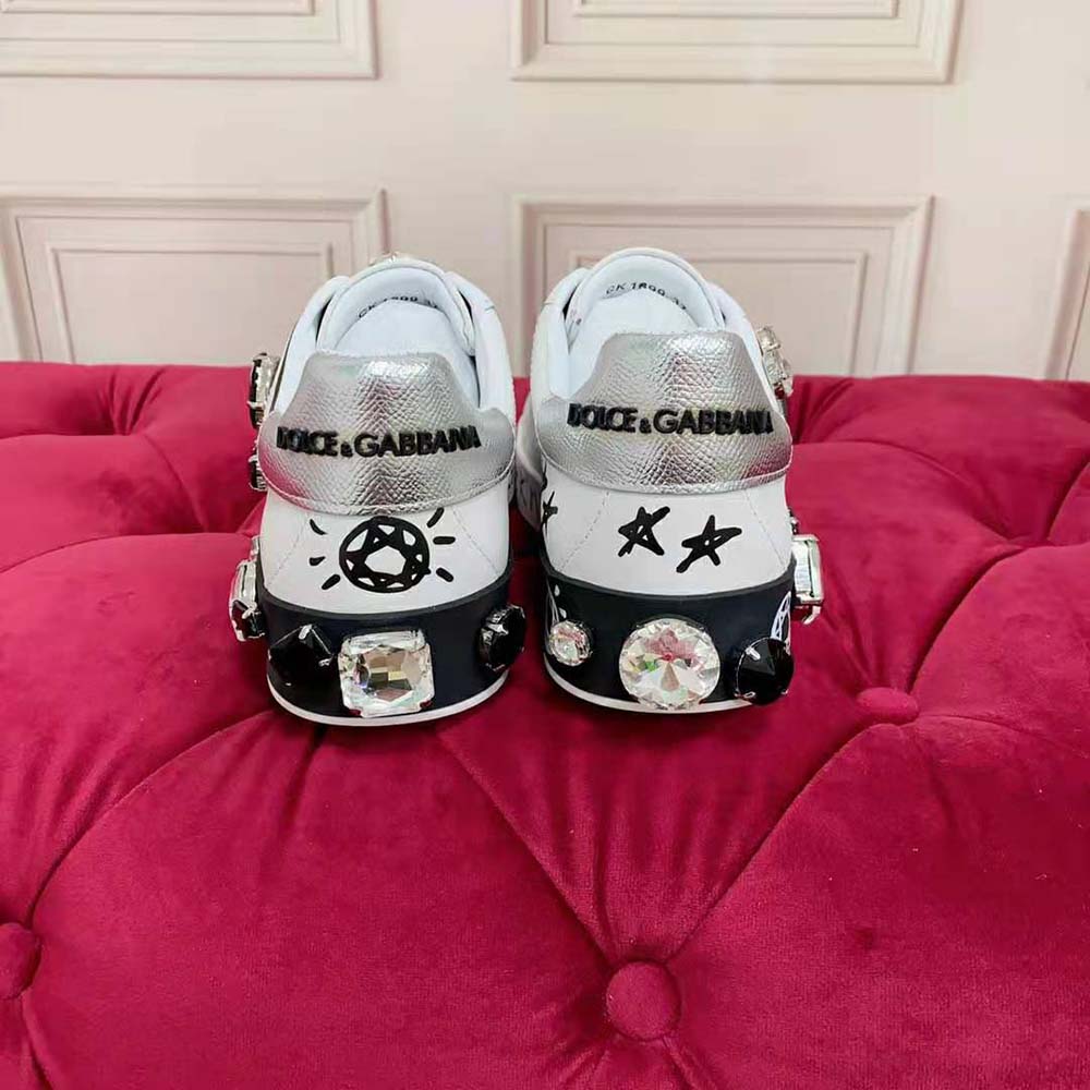 Dolce Gabbana D&G Unisex Calfskin Portofino Sneakers with Embroidery and Lettering - image 9