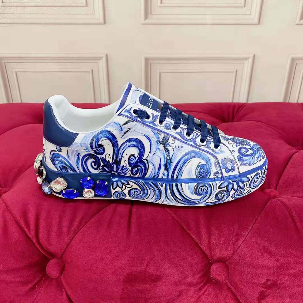 Dolce Gabbana D&G Unisex Majolica-Print Calfskin Portofino Sneakers - image 4