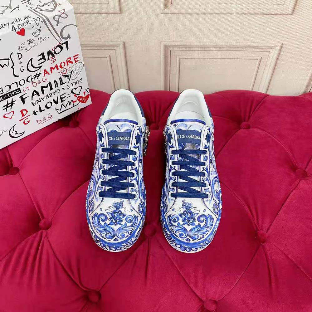 Top-down angle showing laces and silhouette of Dolce Gabbana Portofino Sneakers