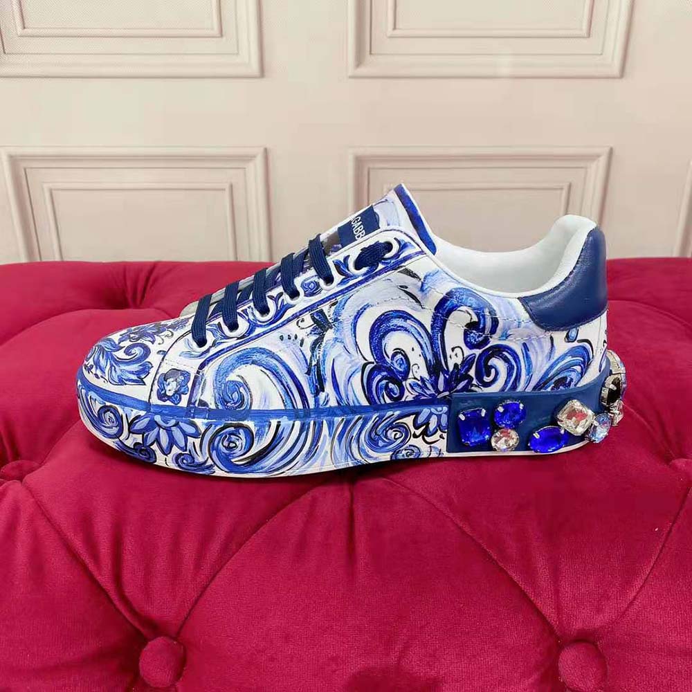 Dolce Gabbana D&G Unisex Majolica-Print Calfskin Portofino Sneakers - image 5