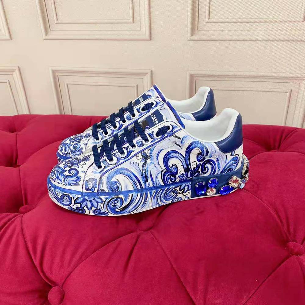 Dolce Gabbana D&G Unisex Majolica-Print Calfskin Portofino Sneakers - image 6