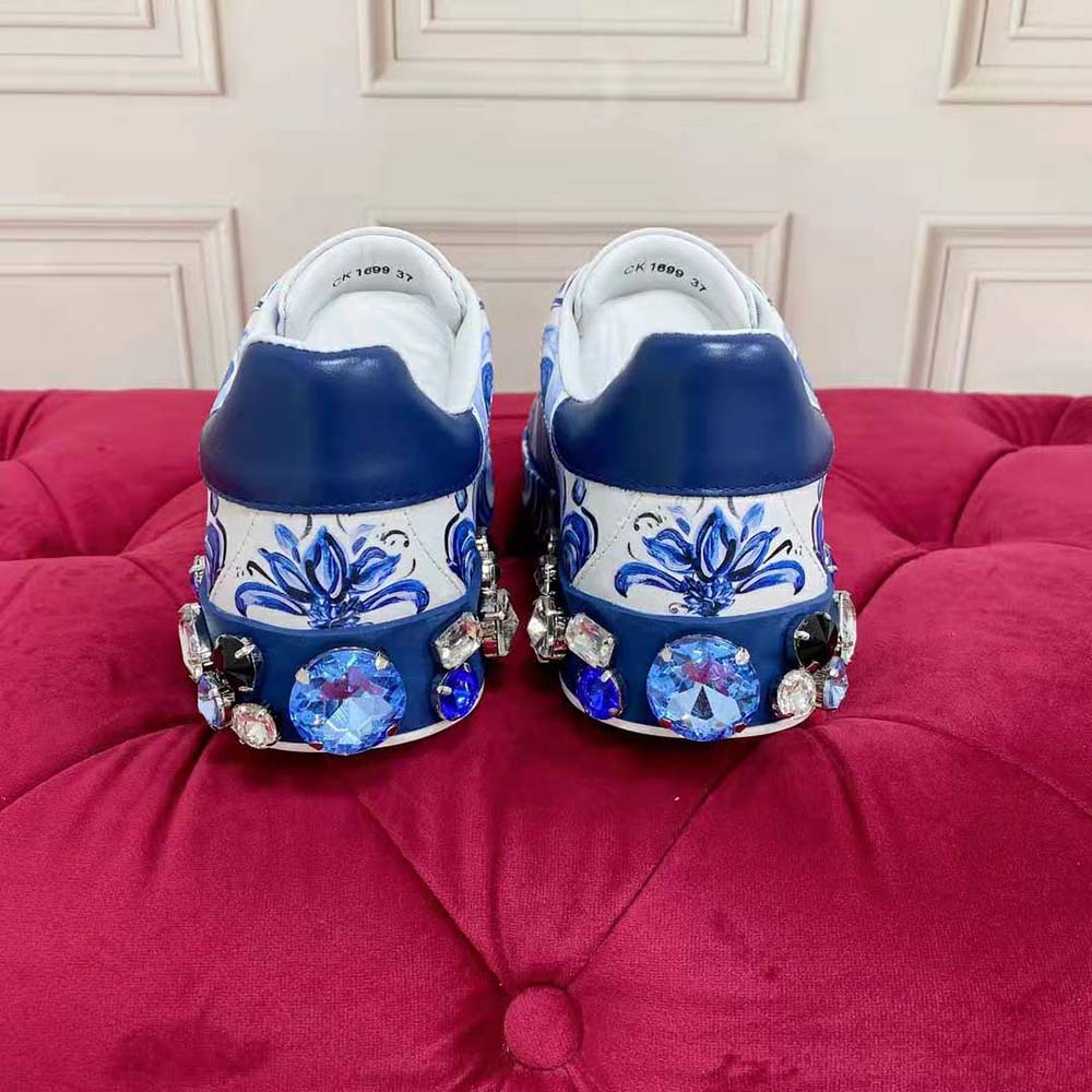 Dolce Gabbana D&G Unisex Majolica-Print Calfskin Portofino Sneakers - image 8