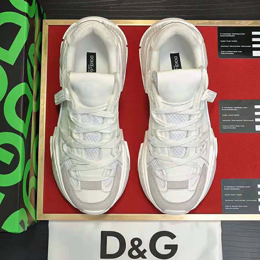 Close-up on leather and mesh textures of Dolce Gabbana D&G Airmaster Sneakers