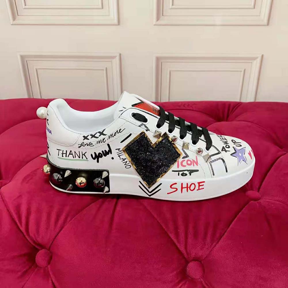 Dolce Gabbana D&G Unisex Printed Calfskin Portofino Sneakers with Patch - image 5