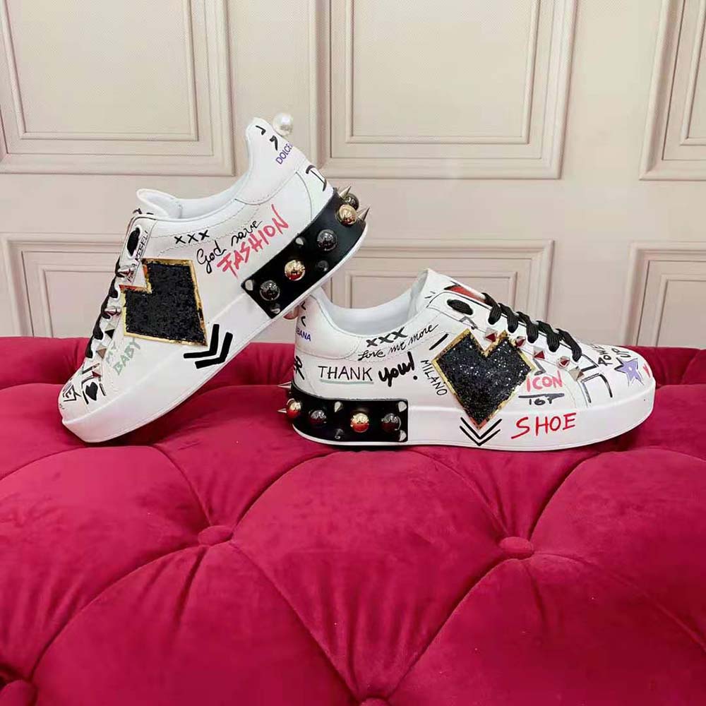 Top view showing lace-up detail on Dolce Gabbana D&G Portofino sneakers