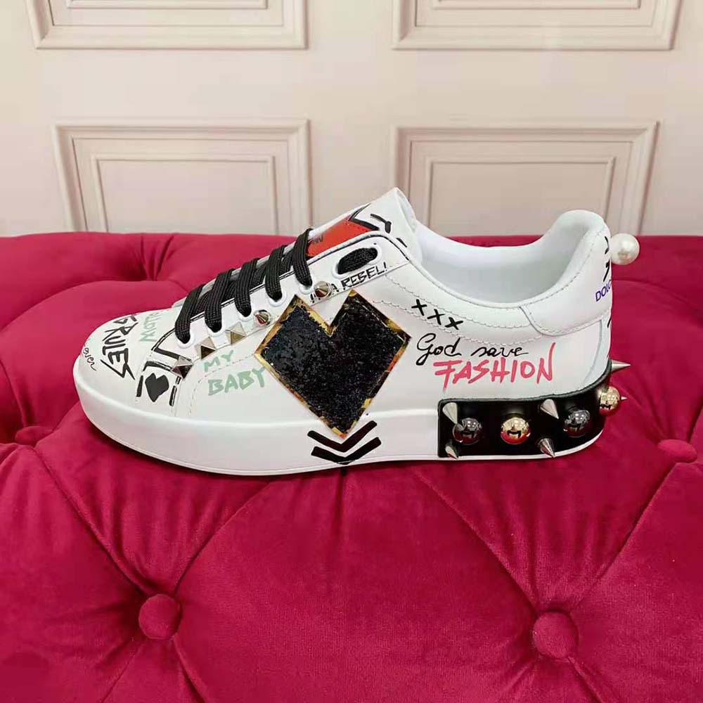 Dolce Gabbana D&G Unisex Printed Calfskin Portofino Sneakers with Patch - image 9