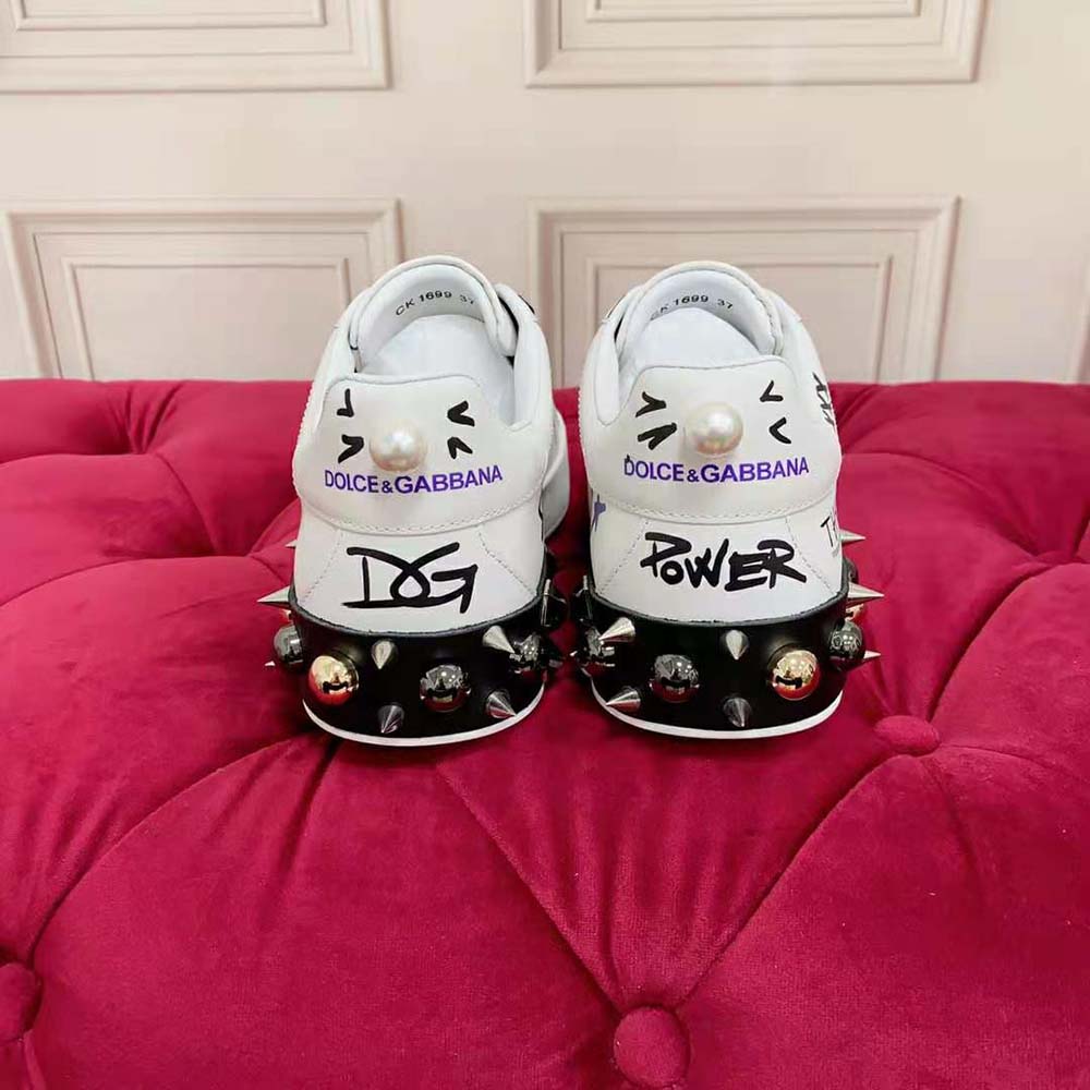 Dolce Gabbana D&G Unisex Printed Calfskin Portofino Sneakers with Patch - image 8