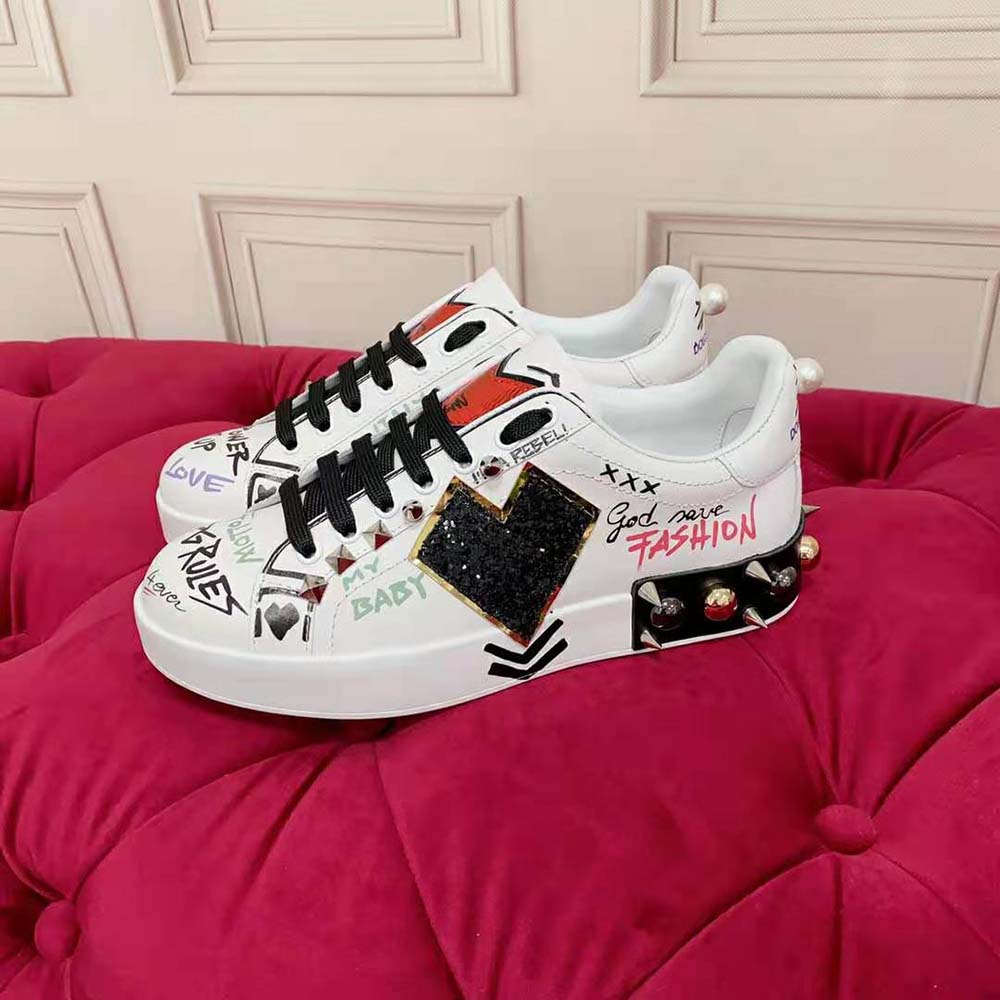 Dolce Gabbana D&G Unisex Printed Calfskin Portofino Sneakers with Patch - image 6