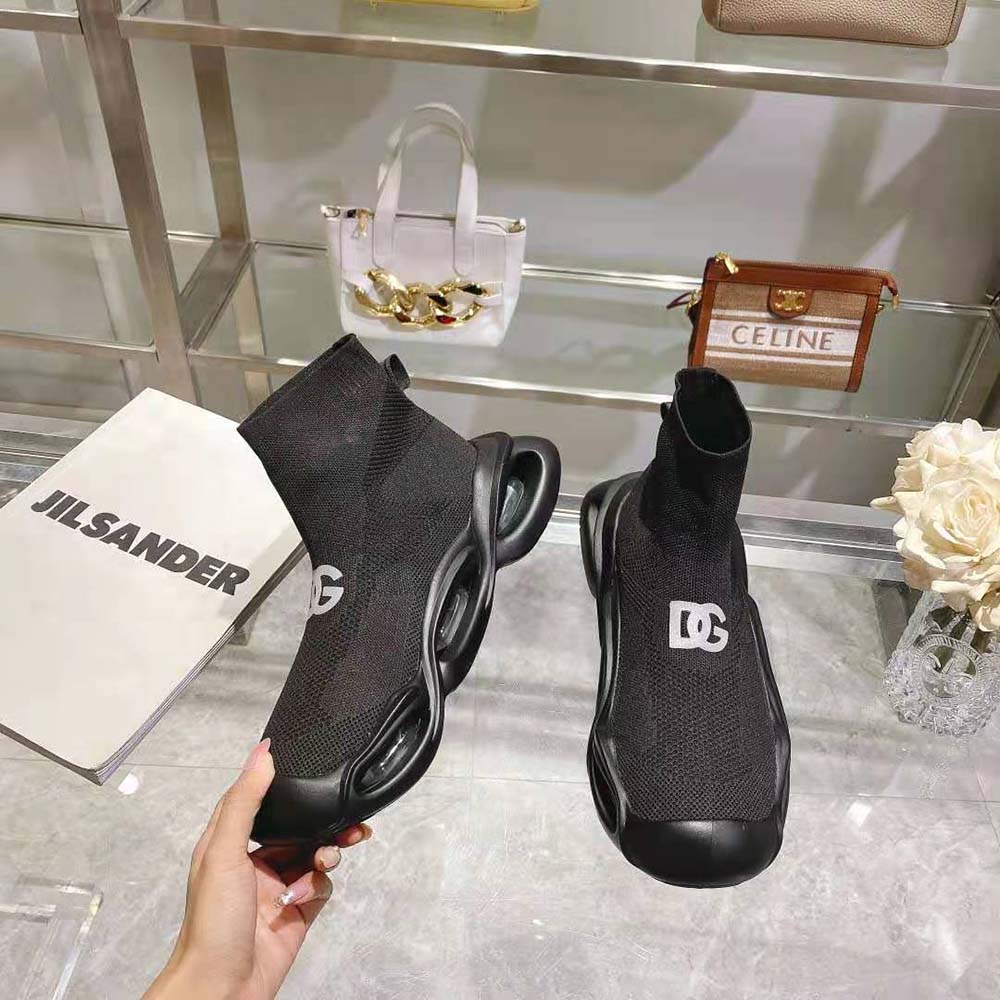 Top-down angle showing lace closure on Dolce Gabbana D&G mid-top sneakers