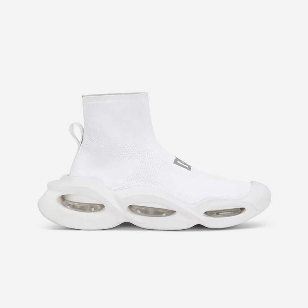 Side profile of Dolce Gabbana D&G Unisex Stretch Mesh Wave Mid-Top Sneakers-White