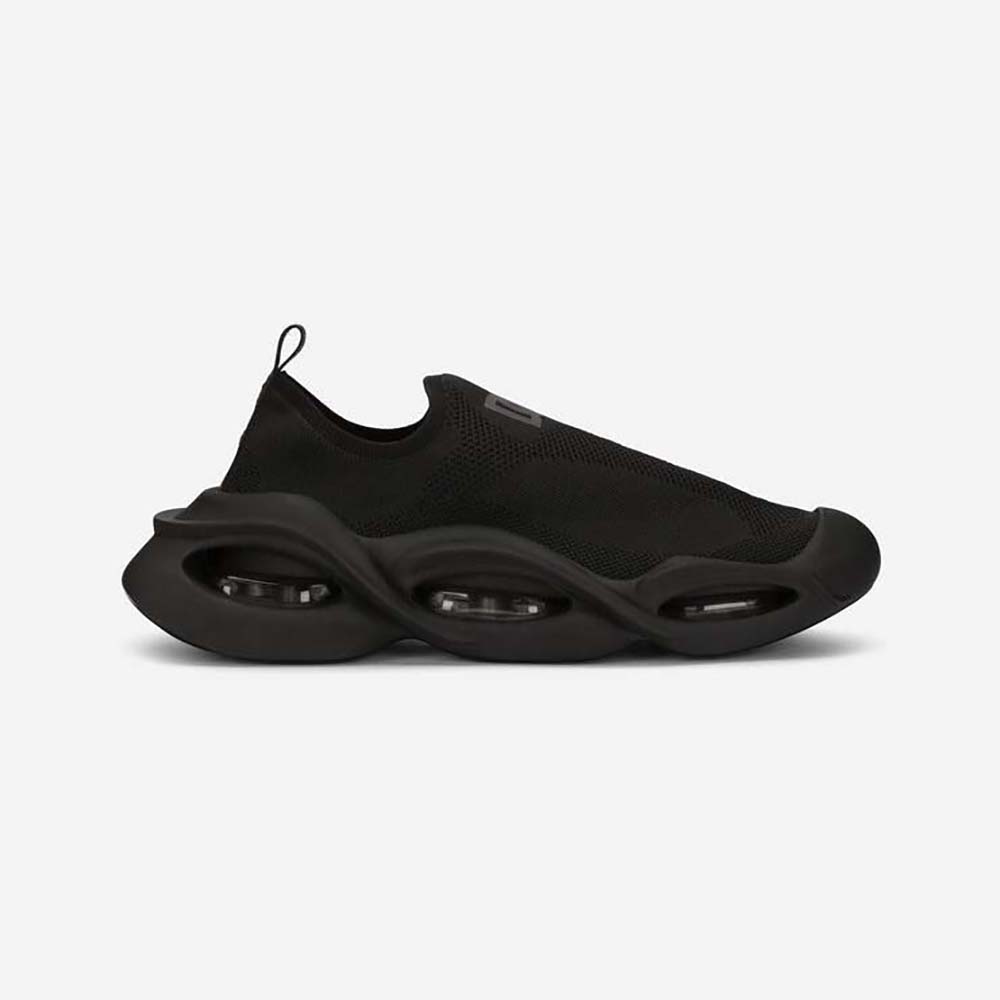 Side profile of Dolce Gabbana D&G Unisex Stretch Mesh Wave Sneakers-Black