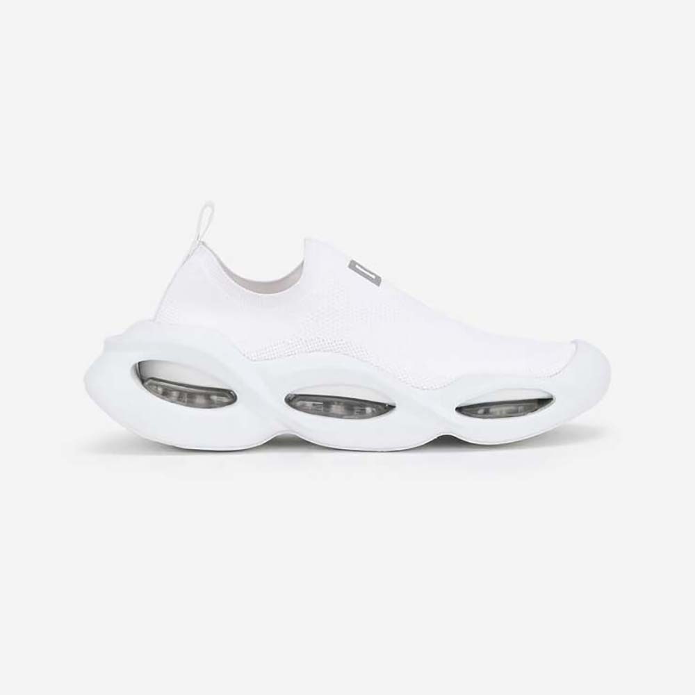 Side profile of Dolce Gabbana D&G Unisex Stretch Mesh Wave Sneakers-White showing wave outsole