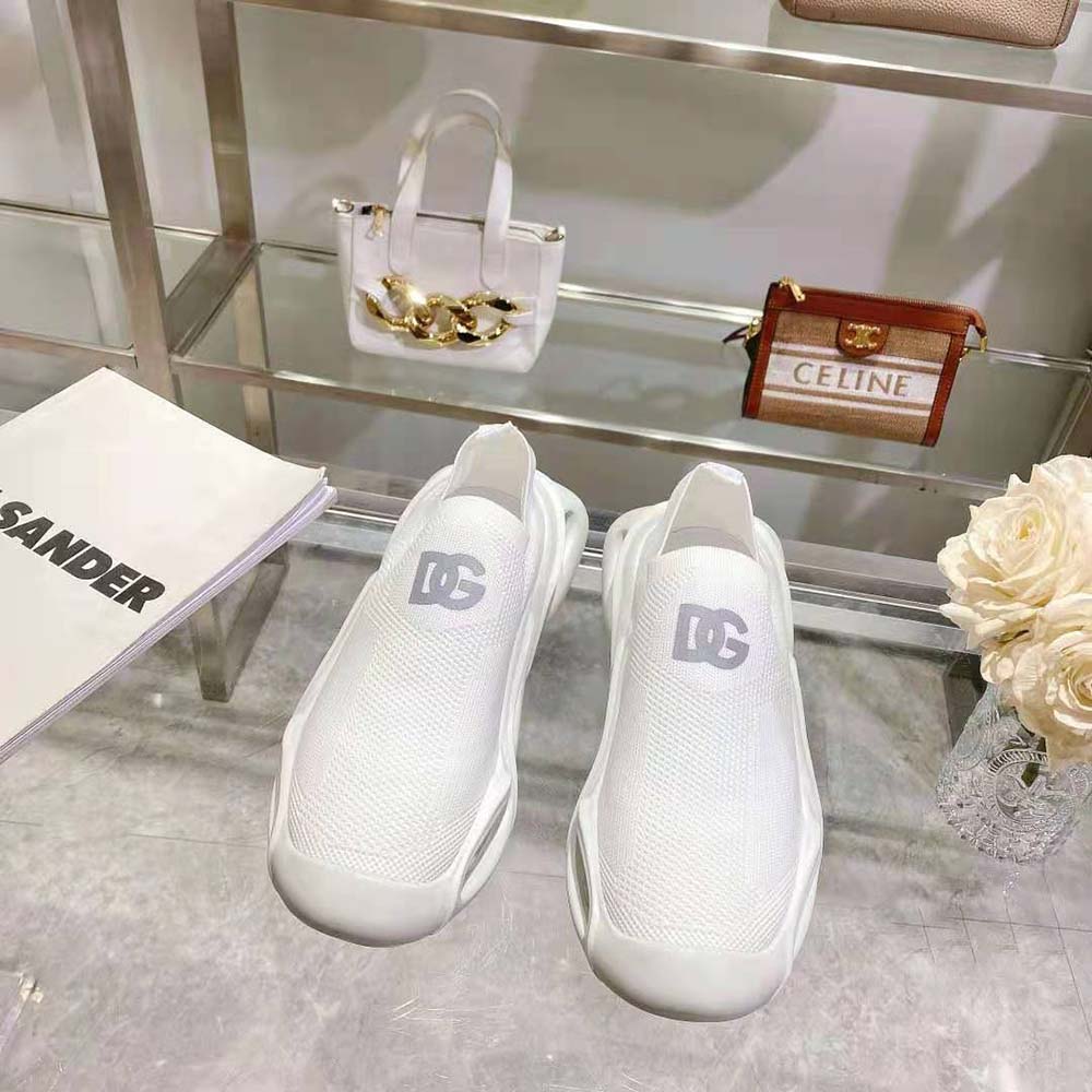 Top view of Dolce Gabbana D&G Unisex Stretch Mesh Wave Sneakers-White highlighting mesh upper