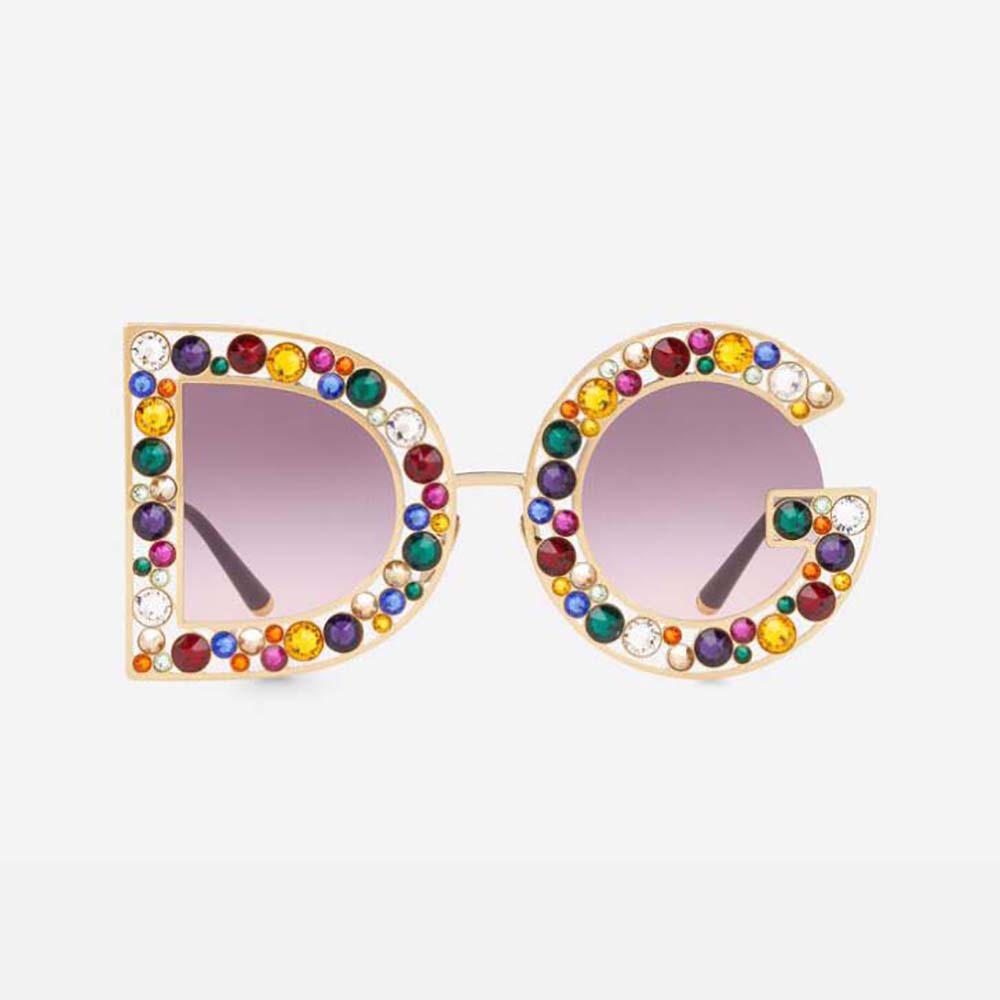 Front view of Dolce Gabbana D&G Women DG Crystal Sunglasses-Pink