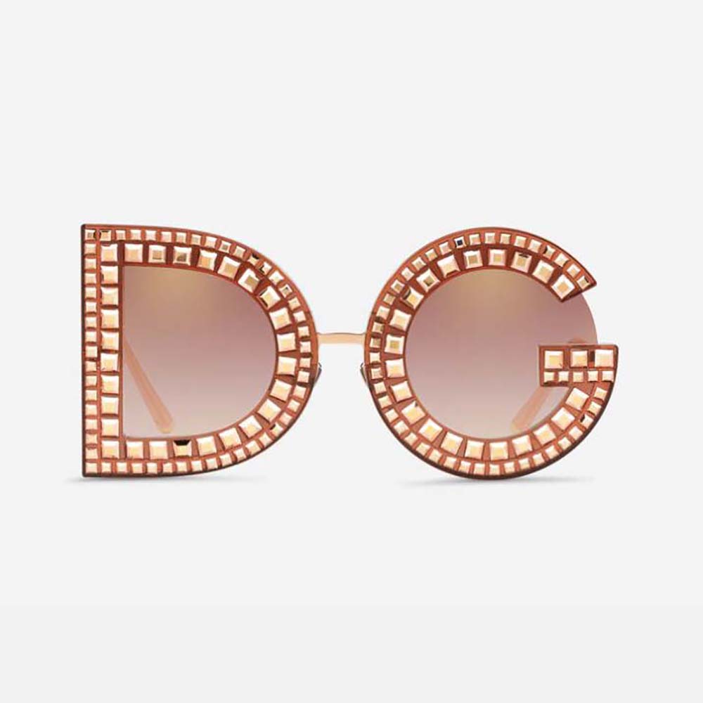 Front view of Dolce Gabbana D&G Women DG Glitter Sunglasses-Pink with glitter frame