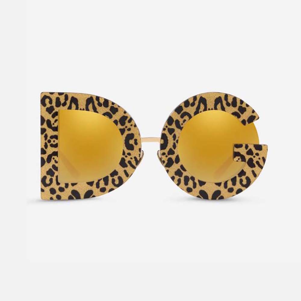 Front view of Dolce Gabbana D&G Women DG Leo Sunglasses-Gold