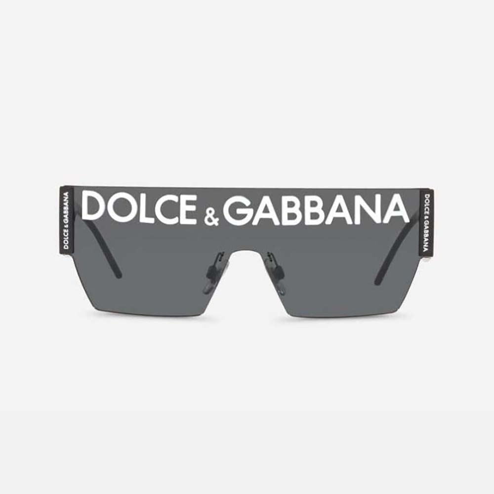 Front angle of Dolce Gabbana D&G Women DG Logo Sunglasses-Silver showing black acetate frame