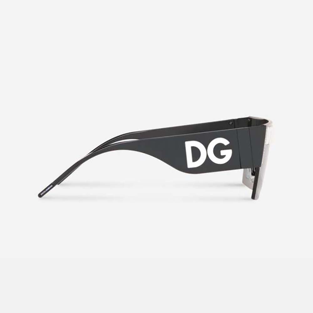Side profile of Dolce Gabbana D&G Women DG Logo Sunglasses-Silver highlighting oversized silhouette