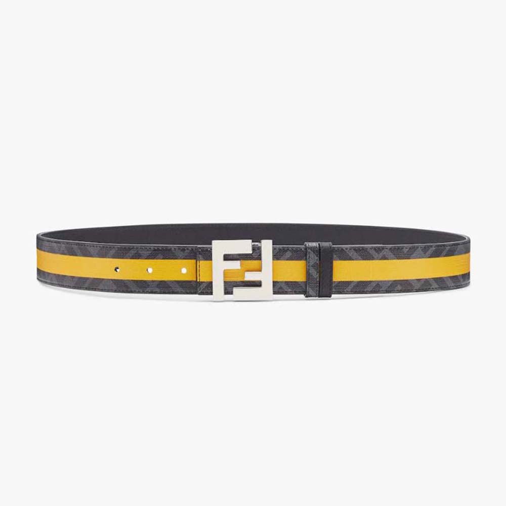 Front view of Fendi Men Black Leather Belt with FF Buckle