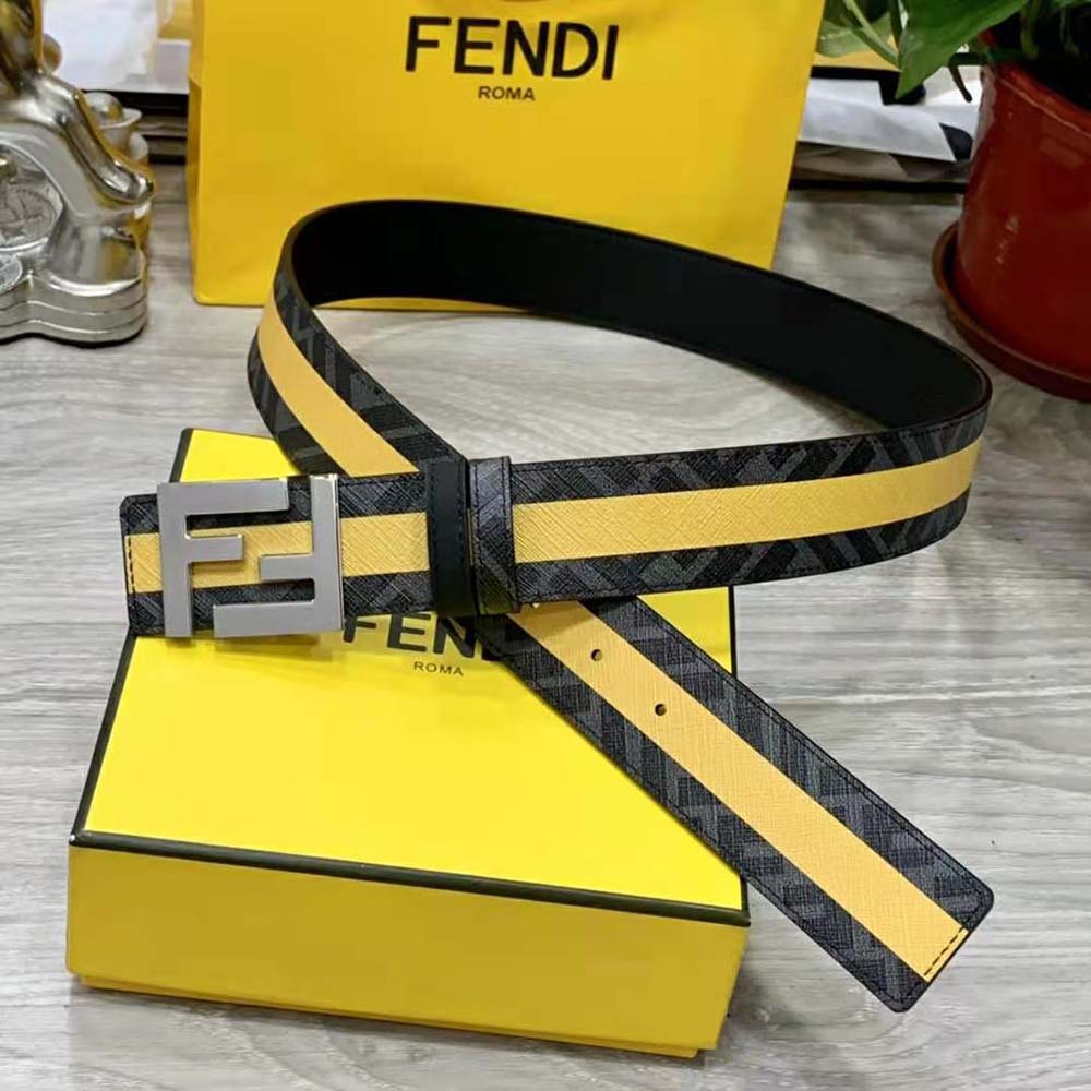 Fendi Men Black Leather Belt with FF Buckle with Stud Closure - image 4