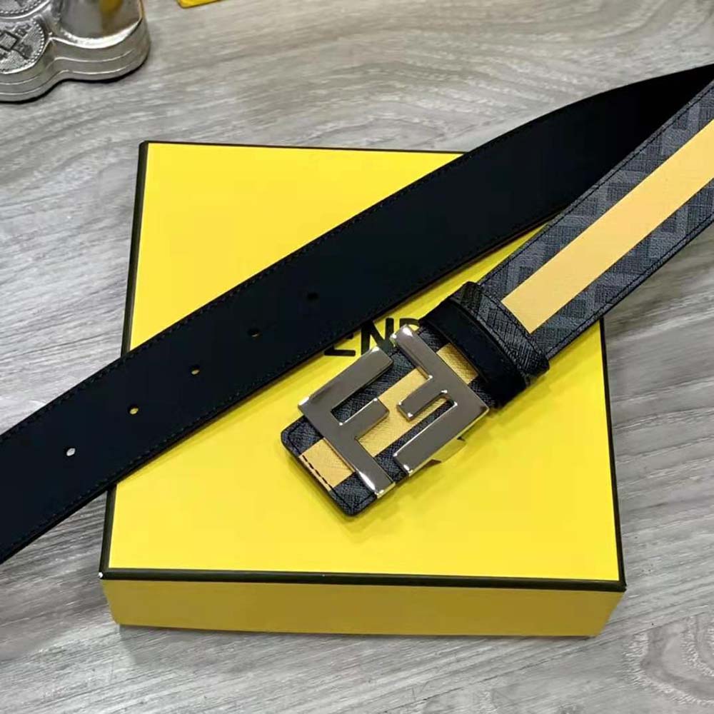 Fendi Men Black Leather Belt with FF Buckle with Stud Closure - image 6