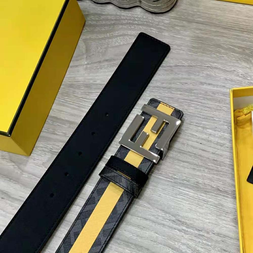 Fendi Men Black Leather Belt with FF Buckle with Stud Closure - image 7