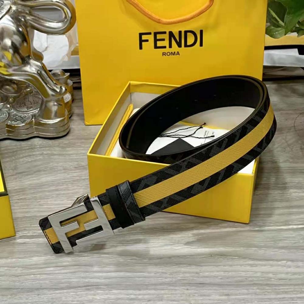 Fendi Men Black Leather Belt with FF Buckle with Stud Closure - image 5