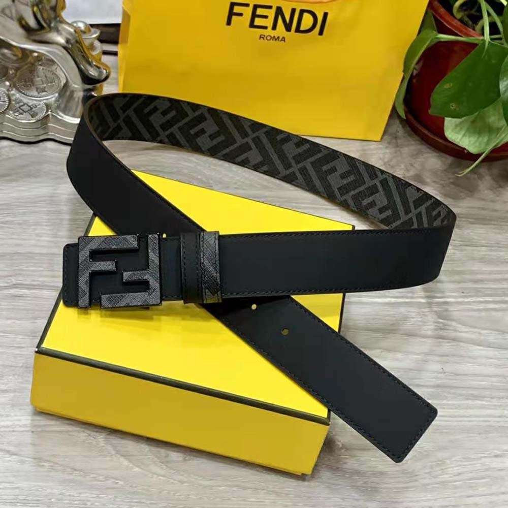 Side angle showing stud closure on Fendi Men Gray Leather Belt