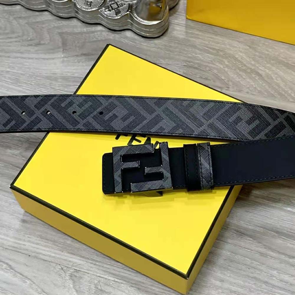 Fendi Men Gray Leather Belt with FF Buckle with Stud Closure - image 7