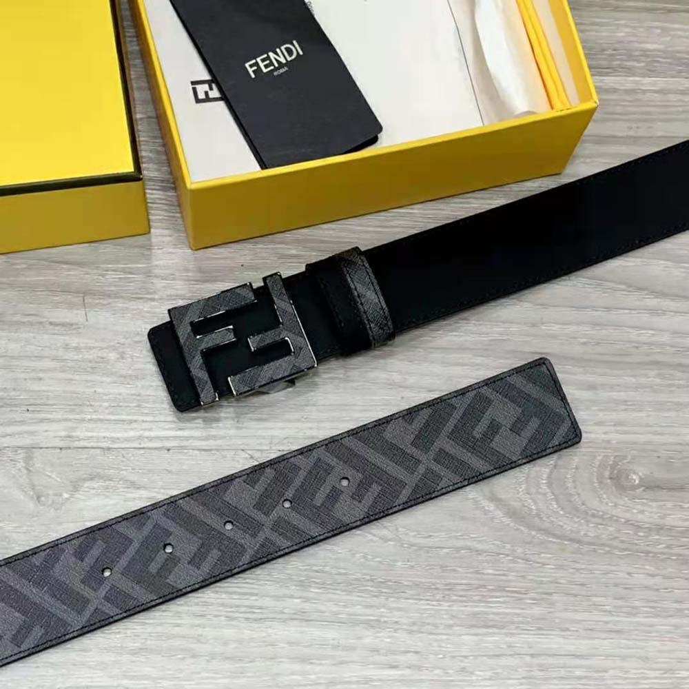 Fendi Men Gray Leather Belt with FF Buckle with Stud Closure - image 6