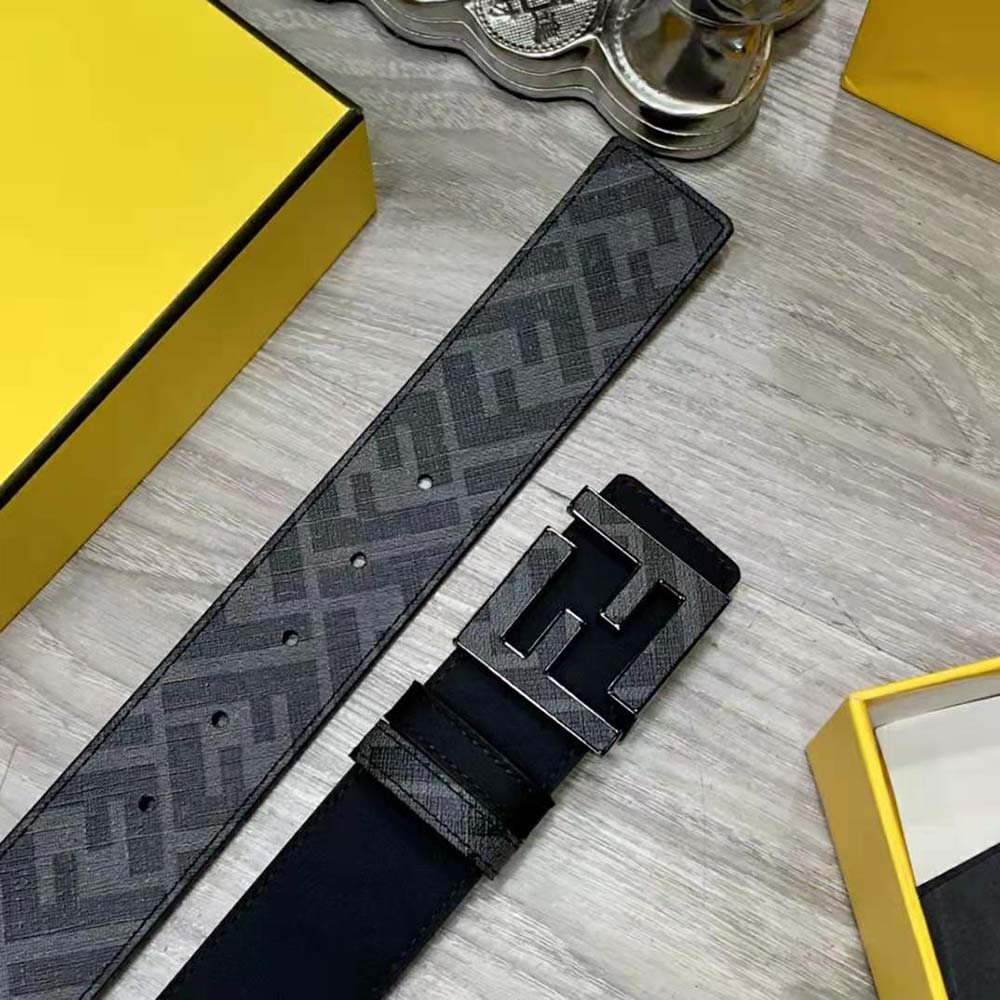 Fendi Men Gray Leather Belt with FF Buckle with Stud Closure - image 5