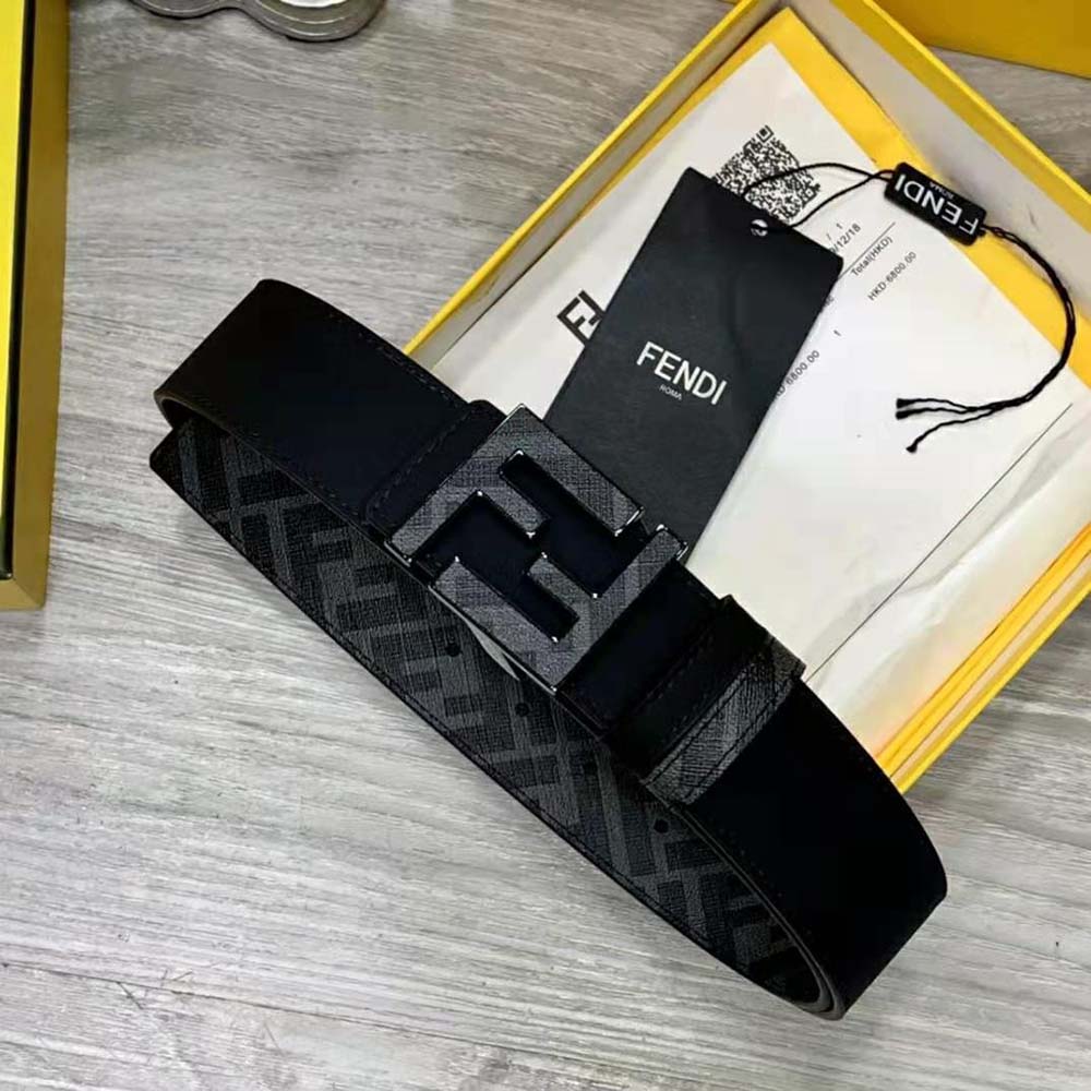 Fendi Men Gray Leather Belt with FF Buckle with Stud Closure - image 4