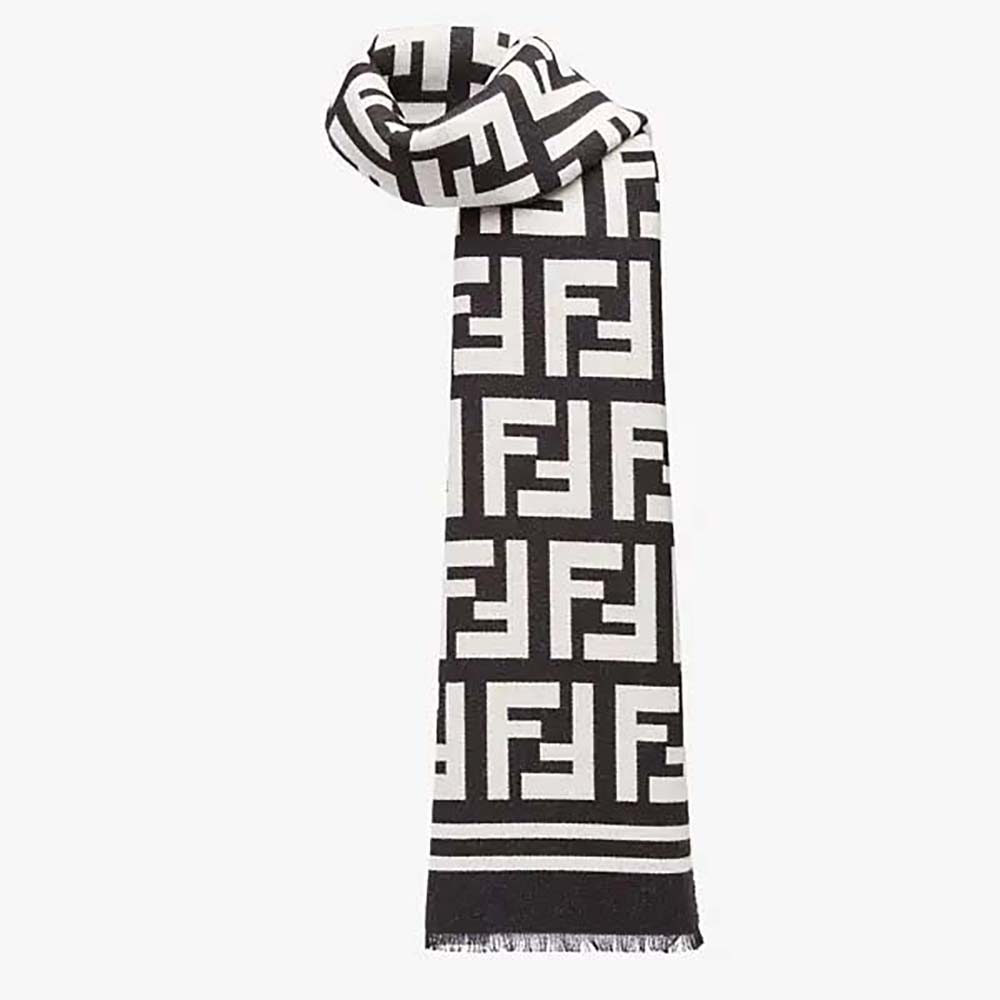 Fendi Women Beige Wool and Silk Scarf folded showing fabric texture