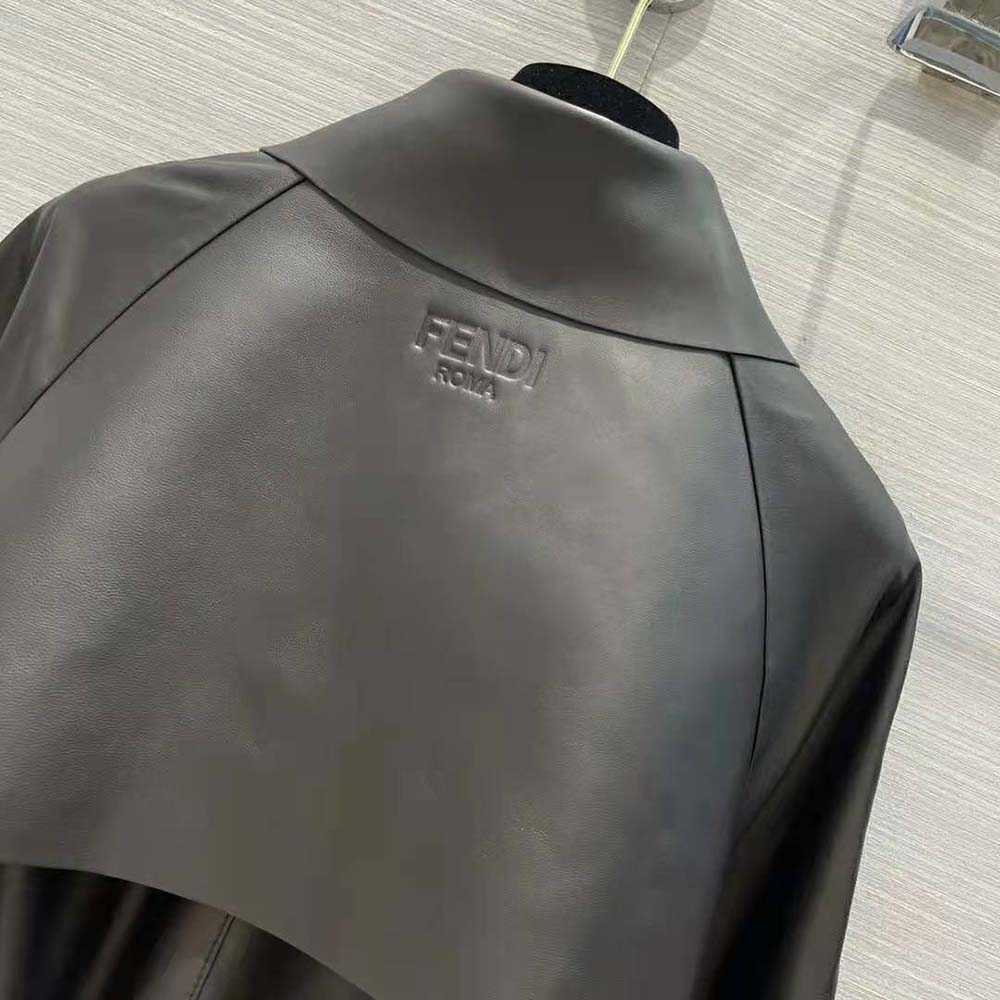 Fendi Women Black Waxed Leather Jacket - image 8