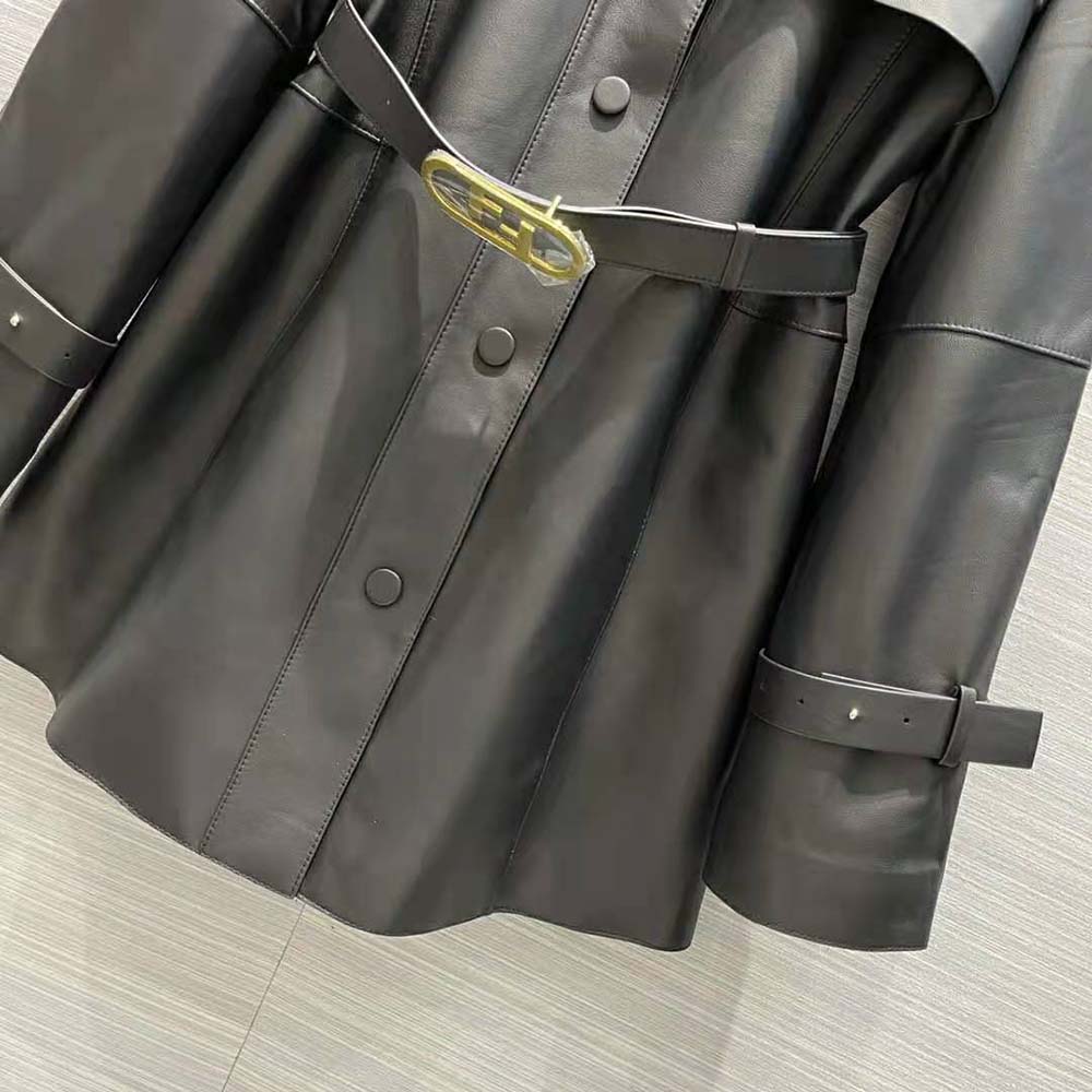 Fendi Women Black Waxed Leather Jacket - image 6