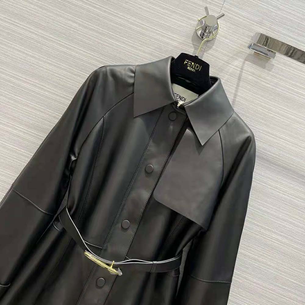 Fendi Women Black Waxed Leather Jacket - image 4