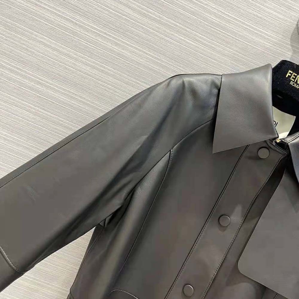 Fendi Women Black Waxed Leather Jacket - image 10