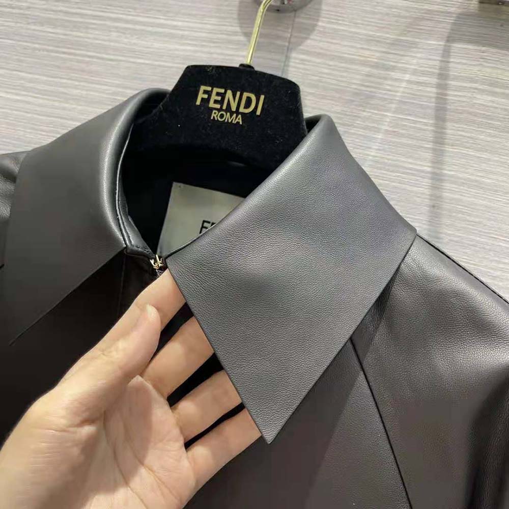 Fendi Women Black Waxed Leather Jacket - image 9