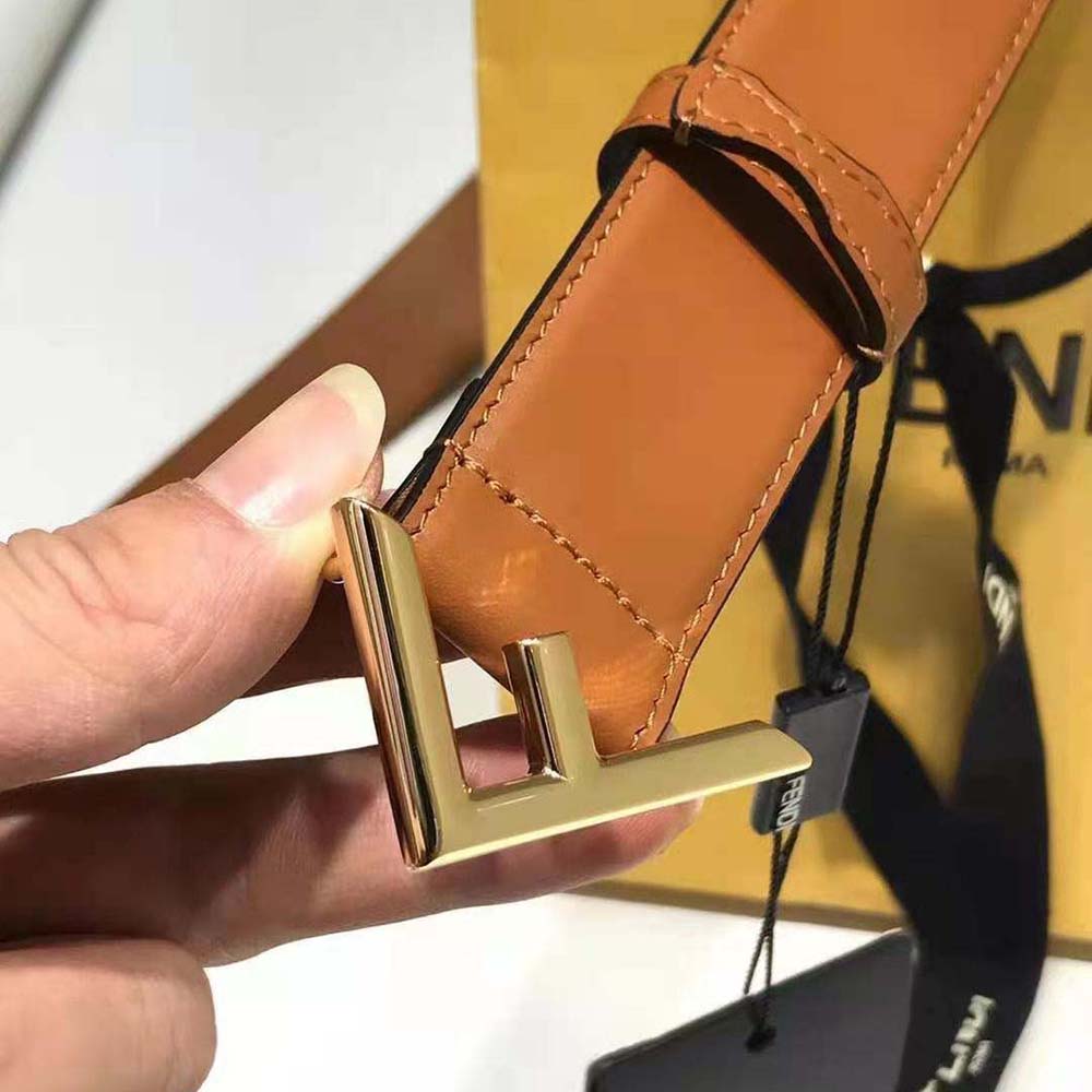 Side angle of Fendi Women Brown Leather Belt highlighting leather texture