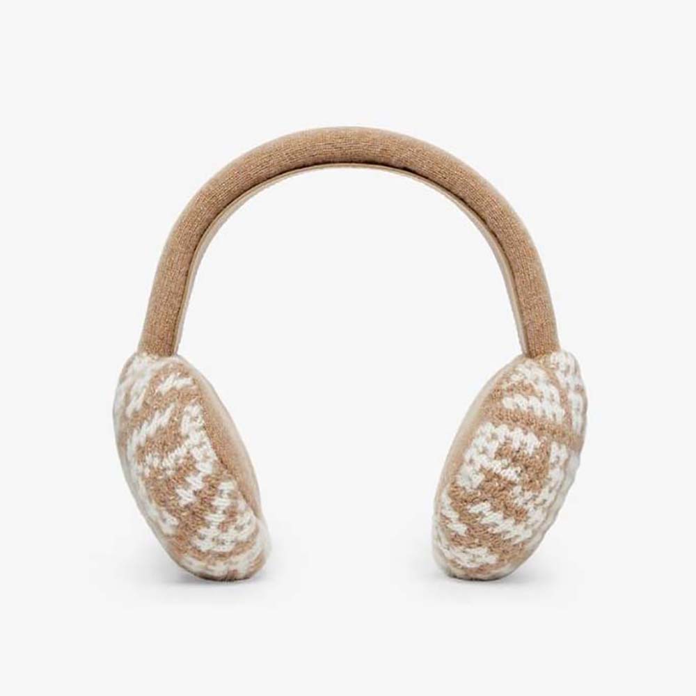 Front view of Fendi Women Dove Gray Cashmere Earmuffs in beige