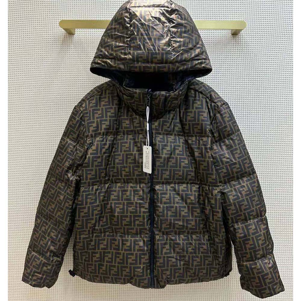 Side angle showing slim silhouette of Fendi Women Down Jacket Blue