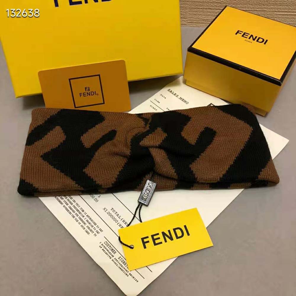 Side angle showing slim silhouette of Fendi Women FF Band brown accessory