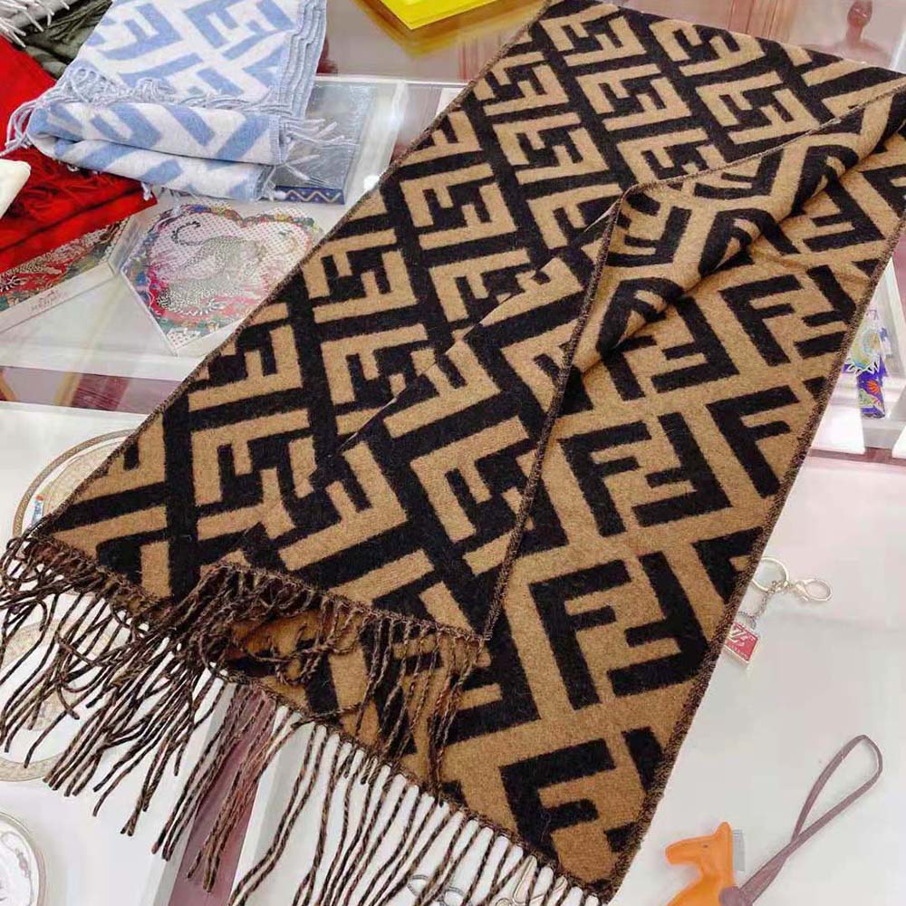 Fendi Women FF Scarf Brown Cashmere Scarf - image 4