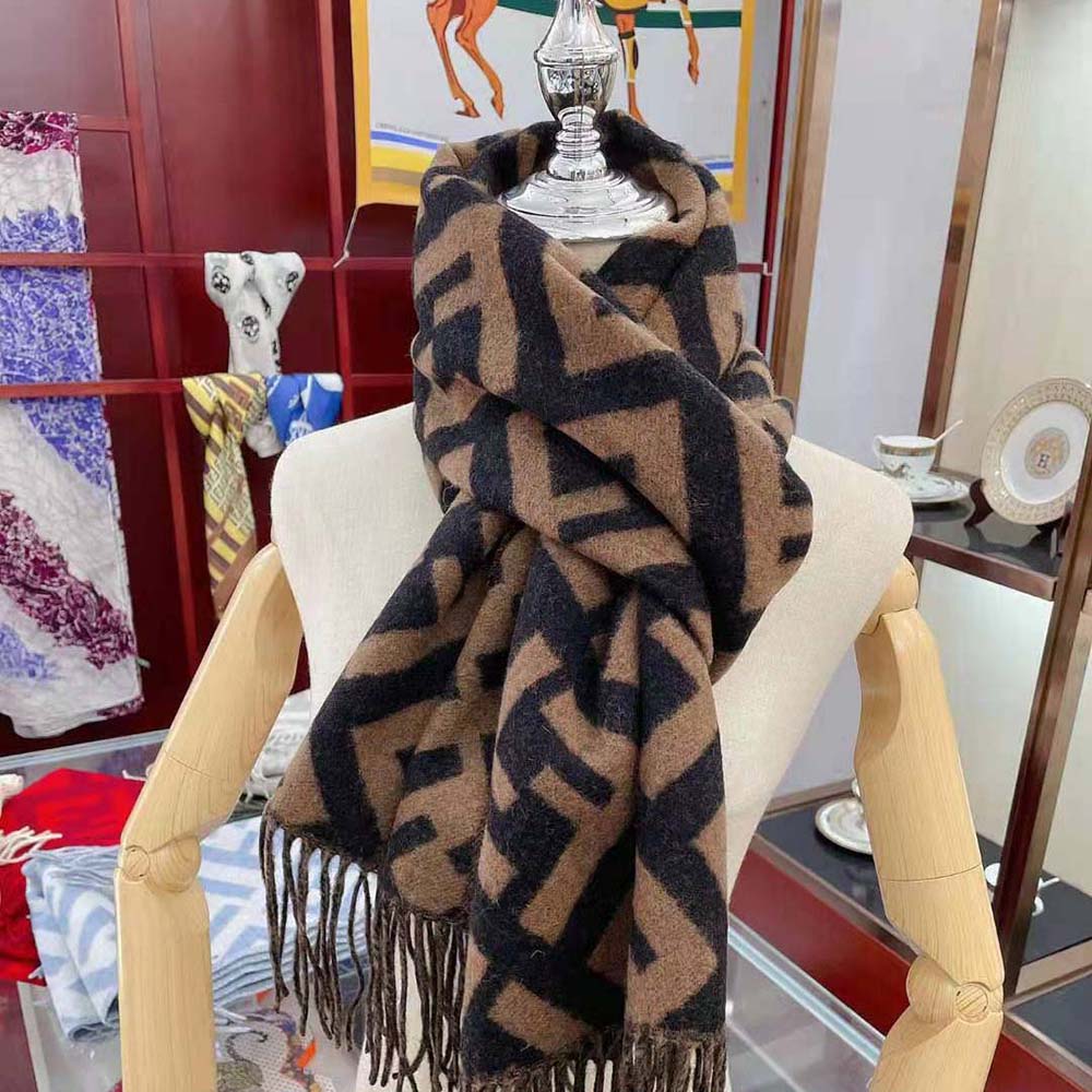 Close-up of signature FF pattern on Fendi Women FF Scarf