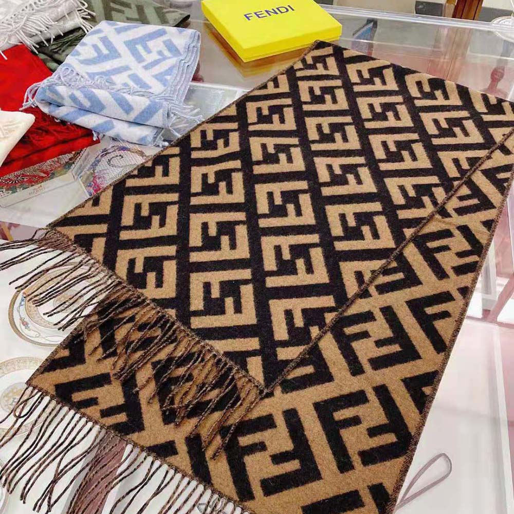 Fendi Women FF Scarf Brown Cashmere Scarf - image 5