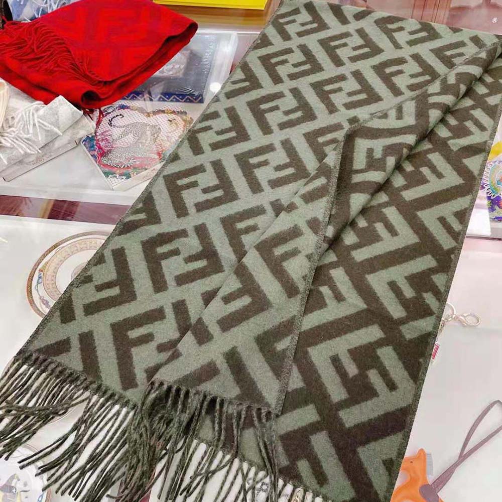 Fendi Women FF Scarf Green Cashmere Scarf - image 5