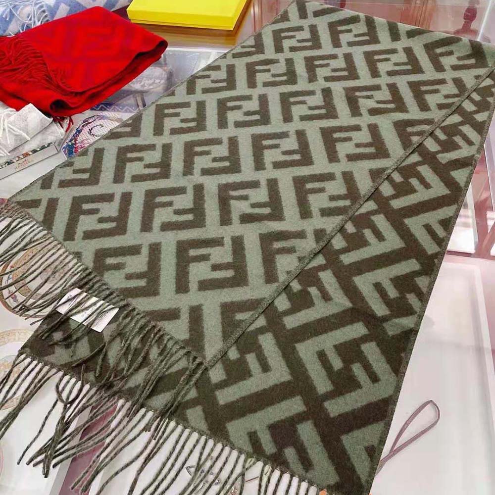 Fendi Women FF Scarf Green Cashmere Scarf - image 4
