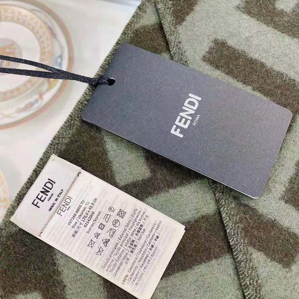Fendi Women FF Scarf Green Cashmere Scarf - image 7